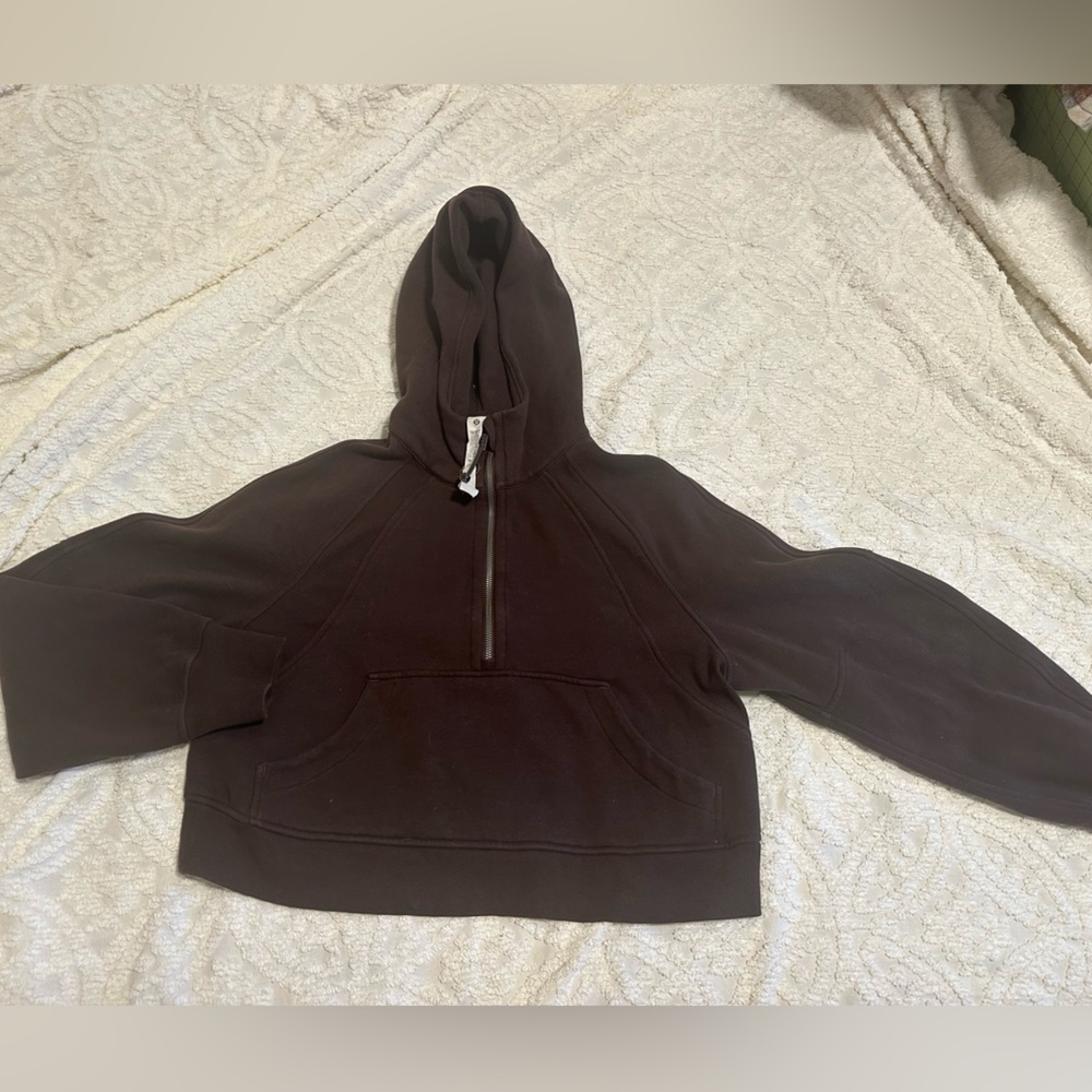 Brown Lululemon 1/2 zip Scuba with hood
